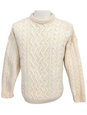 Aran Crafts Ireland 100% Merino Wool Cable Knit Fisherman Sweater XL Cream